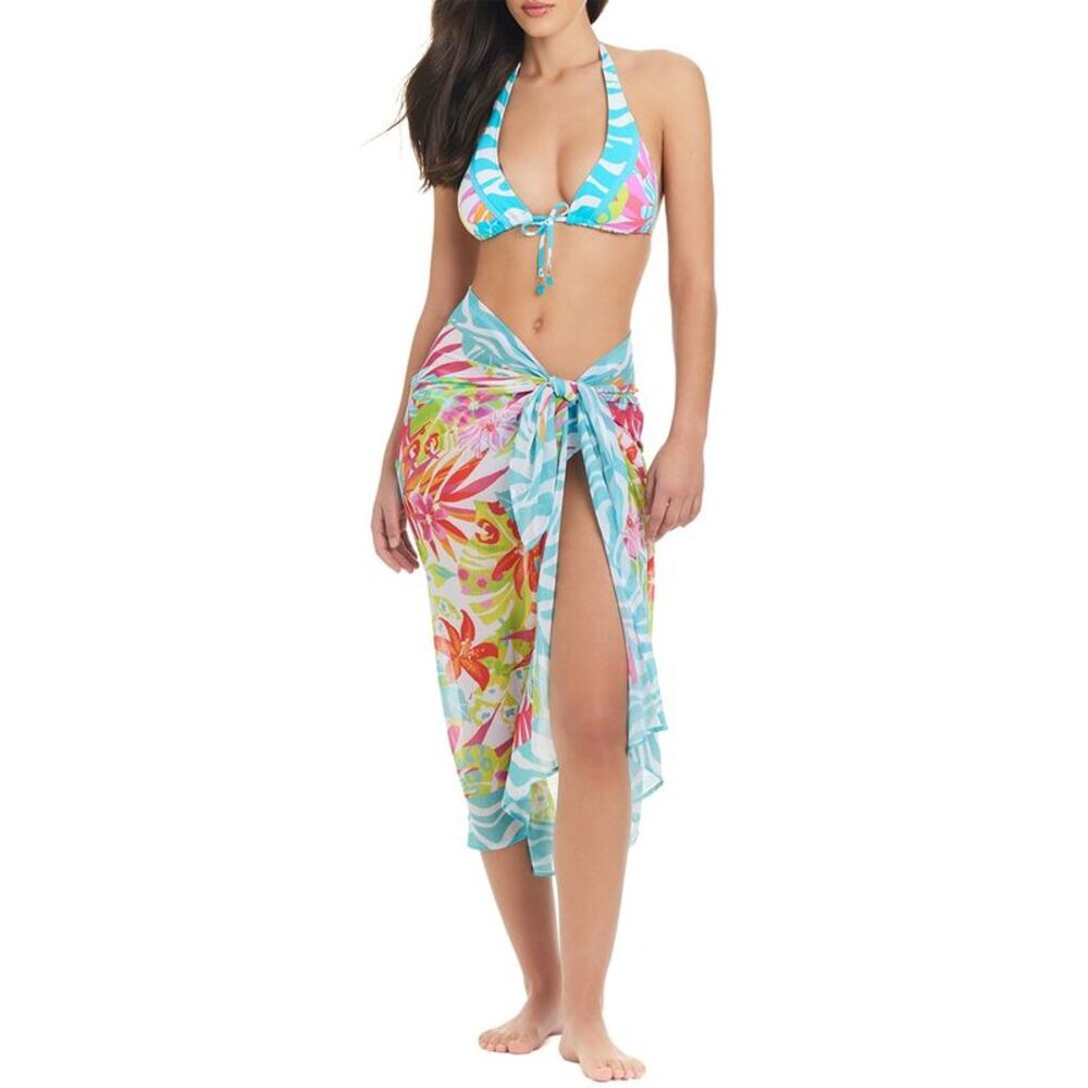 Bleu Rod Beattie Tropical Blue Floral Swim Sarong Coverup